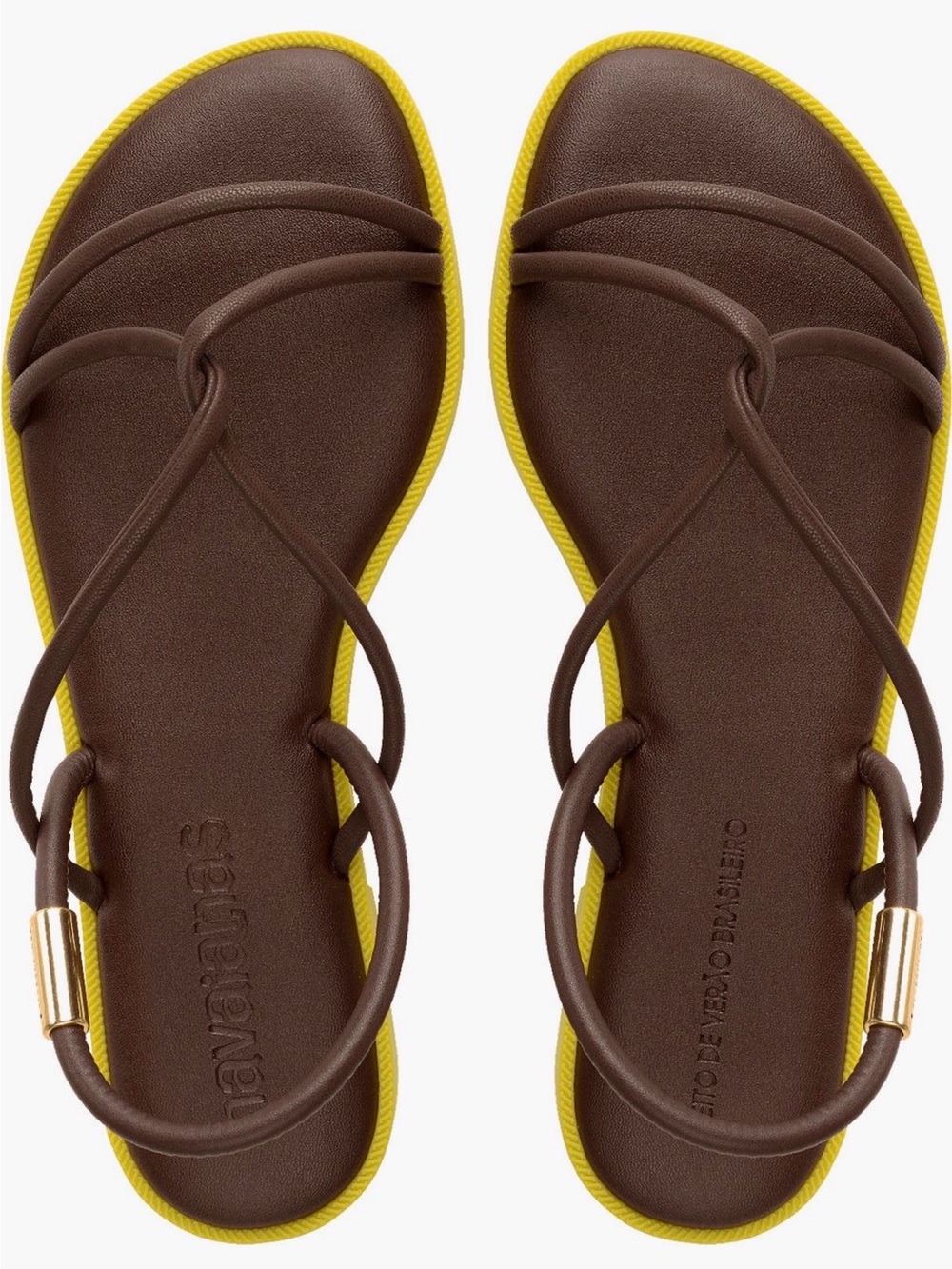 Havaianas Brown Strappy Sandals with Yellow Edge - Picture 2 of 12